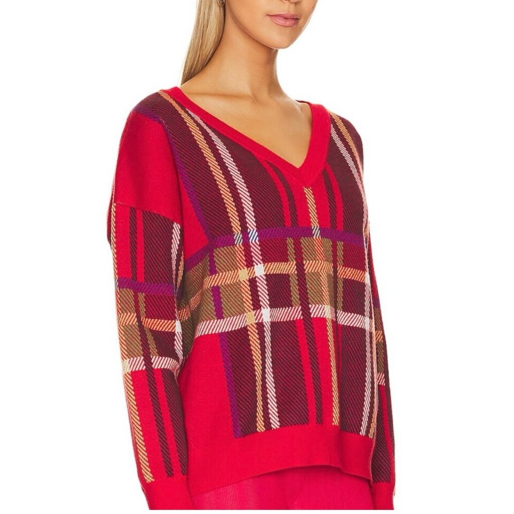 Beach Riot Red Plaid V-Neck Sweater - Picture 2 of 3